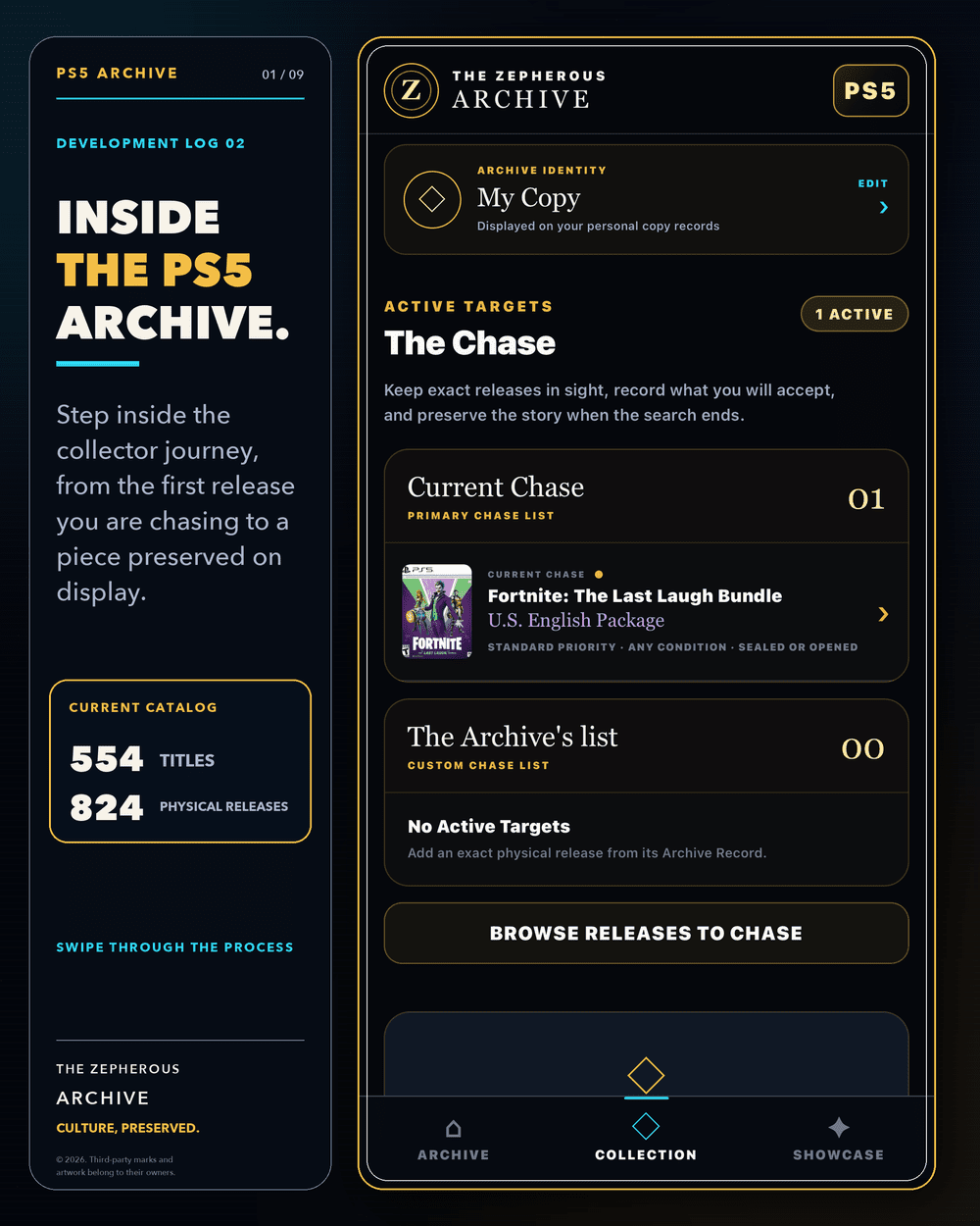 Development preview of the PlayStation 5 Archive chase list